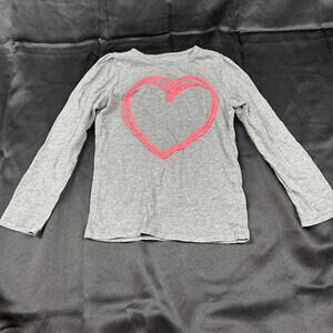 Crazy 8 Girls Gray Long Sleeve Shirt Pink Heart Embroidered Size 5T